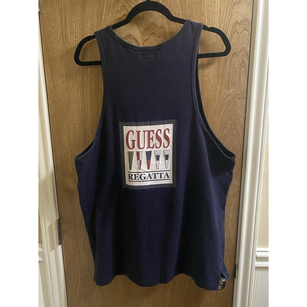 Vintage GUESS Regatta 90's Unisex Size XL Tank Top Sleeveless USA Navy Blue